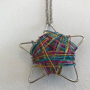 Wire Wrapped Rainbow Star Necklace VTG Never Worn